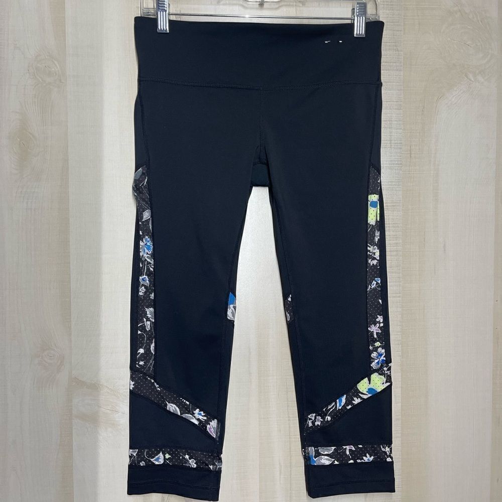 GAPfit black with floral leggings, size small